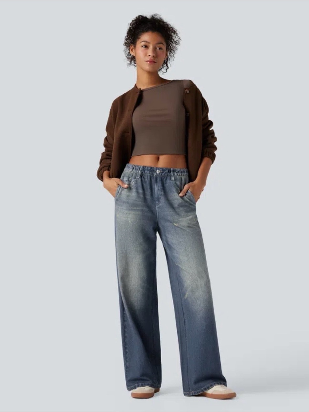 Halara Mid/HiRise Denim Print French Terry Casual Sweatpants Jeans with Pockets